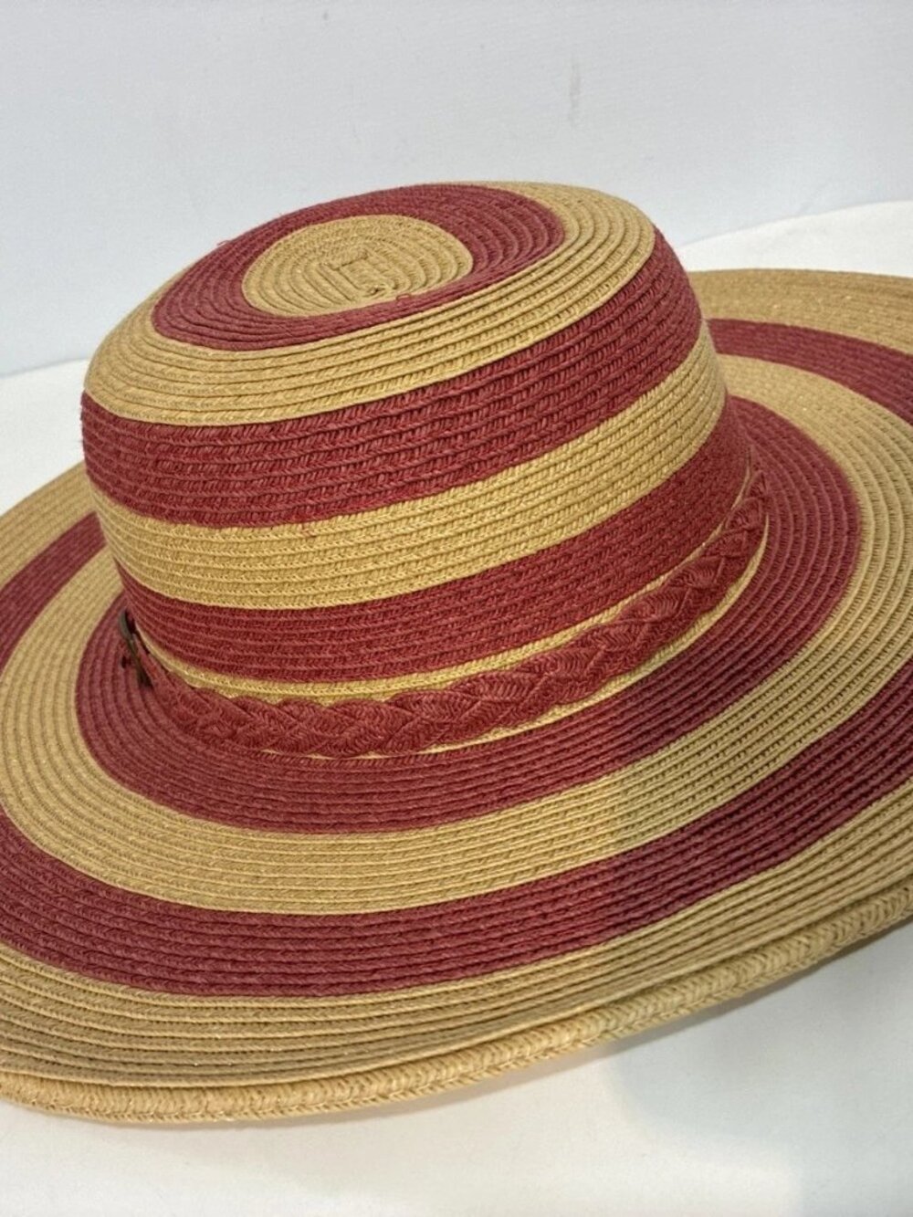 San Diego Hat Company Womens Size O/S Red Beige Stripe Sun Hat 4.5" Brim UPF 50+